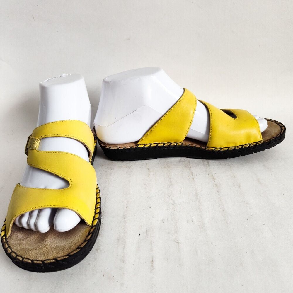 Vintage Duck Head Yellow Leather Flat Strappy Comfort Slides Sandals Size 7 - Picture 6 of 12